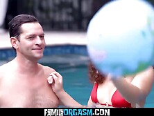 Gorgeous Hoe Teen Stepdaughter Catch their Parents Attention whilst Playing in the Pool