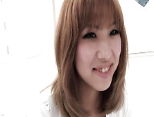 Cute Asian chick spreads her shaved pussy up-close after sex interview