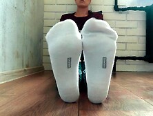 Bitch in white socks show feet specially for you,  foot worship self perspective