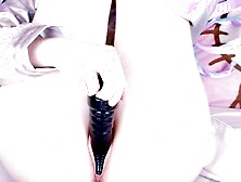 A shy cosplayer cutie tests a sextoy on her twat