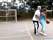 Huge Natural Boobed Teen Playing Basketball