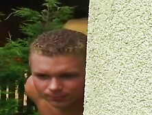 Busty granny craves for a younger dick to play with in the garden