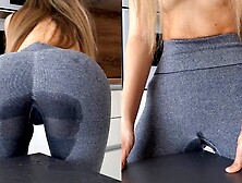 Bitch humping table until leggings full of squirts