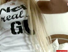 Petite blonde with small boobies gets a cummed at the casting