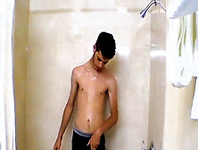 Bony Homosexual Bleu Draining Off While Smoking In The Shower