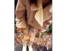 Trained married woman exposes herself outdoors in a nude coat and seeks a passing man's penis in a p