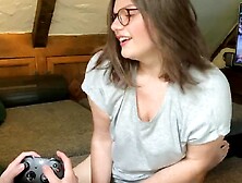 Chubby Nerdy Girl Is Rubbing Her Pussy Against Boyfriend's Cock