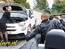 Classy Old Lady Lucia Kury Has Some Trouble With Her Car But Gets Help From a Fresh Spanish Lad