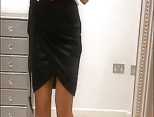 Satin skirt and tan pantyhose milf loves to show her naked body spread !