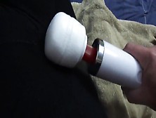 BBW wife wet leggings using wand to cum