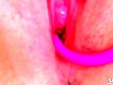 Horny Blonde offers us a closeup view of her toyin