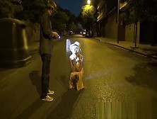 Blonde MILF tied outdoor in a cage