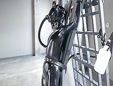 Latexgirl Tied To Cross And Vibed While Rebreather