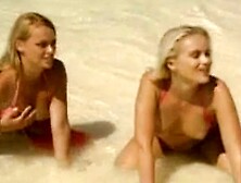 Two Blonds and One Guy on the Beach.  Nice Sex.  Anal