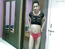 Hot Sissy Crossdresser Femboy Pmb In Xxl Size Designer Pantie And Crop Top.