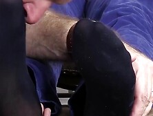 Logan moans through devoted tongue foot worship