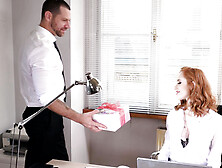 Big Tits British Redhead Deep Throated By Boss