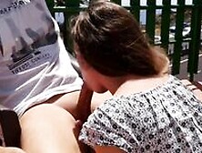 Incredible blowjob in the garden in full view with cum in mouth