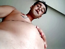 Displaying Distended Abdomen,  Masturbating,  Then Showcasing Belly Once More