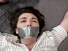 Pale Girl Taped To Bed And Gagged