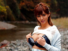 Stunning Japanese fairy is waiting for you by the lake shore