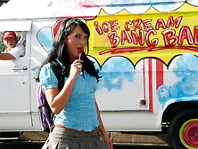 Brunette slut gets doggy style fucked for free ice cream