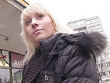 Horny blonde babe is picked up on the street and fucked in a public resroom