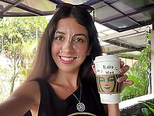 Bj in a Public Toilet Starbucks and Cumwalk - She drinks coffee with sperm on face among people