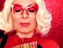 Mukbang ASMR Eating Chewing FOOD FETISH Latex golden-haired in braces close up episode throat