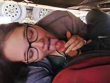 Stepdaughter Warms Me Up Under Truck With A Oral Sex Until Her Mouth Is Full Of Spunk