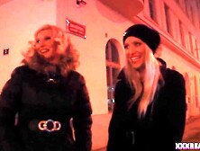 Two blonde angels picked up amateur dude on the streets for sex playing&comma; cumshot included