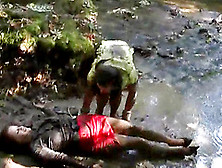 Lustful Lesbian Duo Gets Wet Clothed In The River