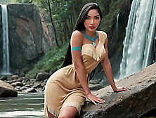 Pocahontas - Sex with Marvelous Native American at Waterfall (AI-Generated)
