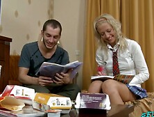 Spicy teen blonde girlfriend Dory riding a big penis