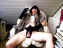 Fur Faggot With Big Cock Is Masturbating In Furs