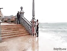 Slave Suffers Waves In Outdoor Bondage