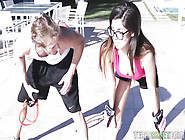 Filthy brunette teen Ava Taylor exercising outdoors