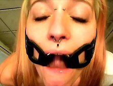 Blonde Whore Gagged And Drinking Piss