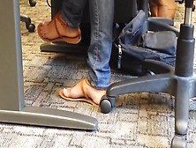 Sexy college teen pink nails feet in class (18+)