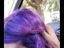 Purple Haired Teenie Licks Off A Bwc In The Car