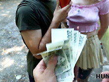 HUNT4K.  Horny euro babe moans loudly as Steve Q fucks her hard outdoors