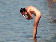 Skinny Chick Is Looking In The Sea