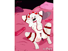 Elf tied with a vibrator and geisha balls and fishnet stockings