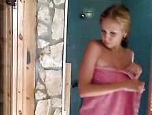 Blond fucked in sauna