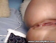 Nasty mature slut stuffing her ass with huge dildo