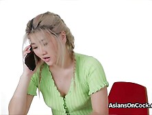 Drilling Asian cutie next door after delivery