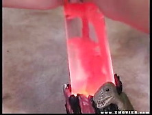 Girl Rides A Lava Lamp While 2 Guys Cum On Her Face