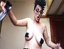 Busty Drag King Shows How To Tape Back Her Big Tits