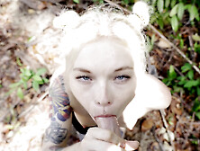 Juicy blowjob from horny blonde in the woods with facial. Karneli Bandi