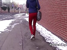 Czech brunette amateur sucks in public